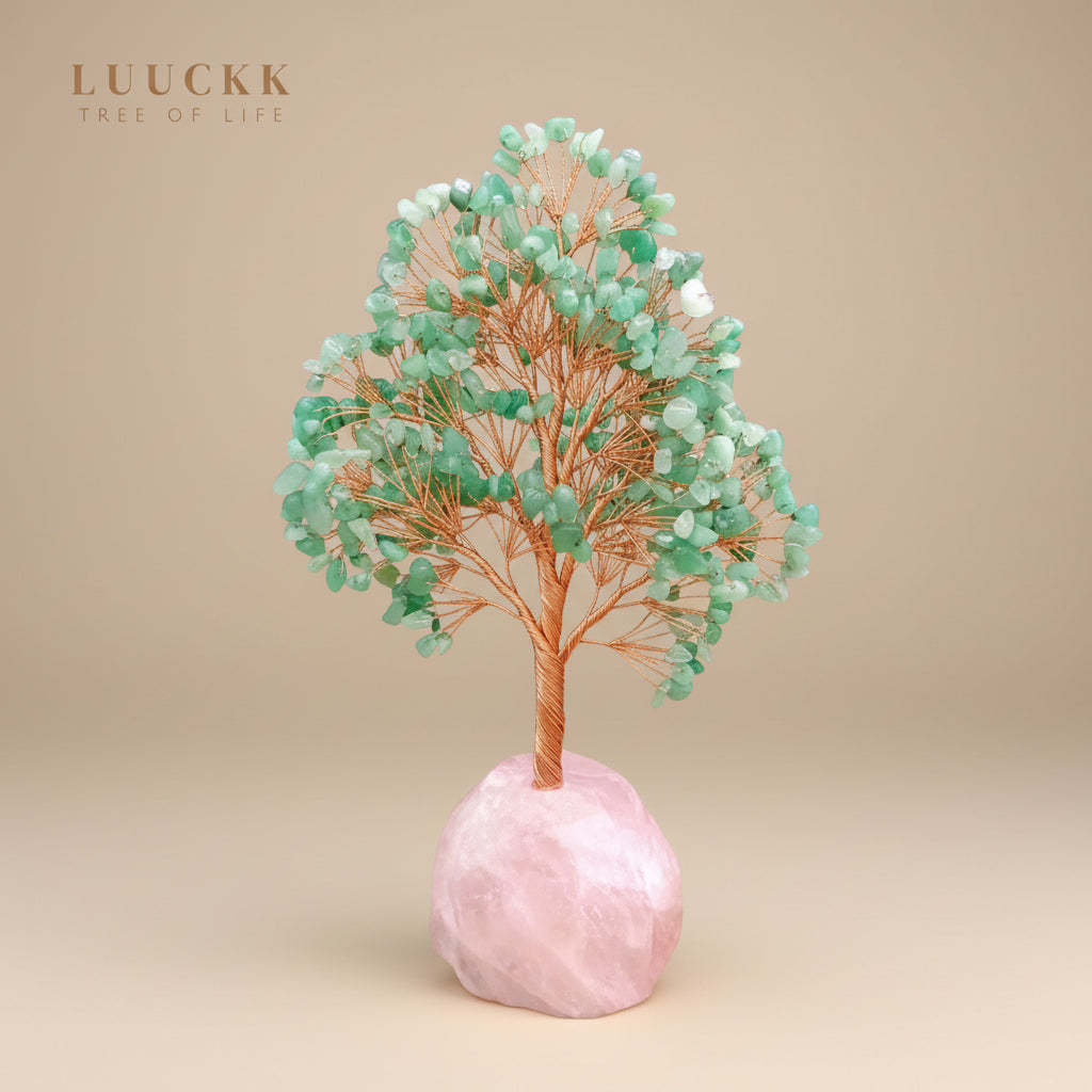 Joie de Vivre – Arbre de Vie en Aventurine Verte et Base en Quartz Rose