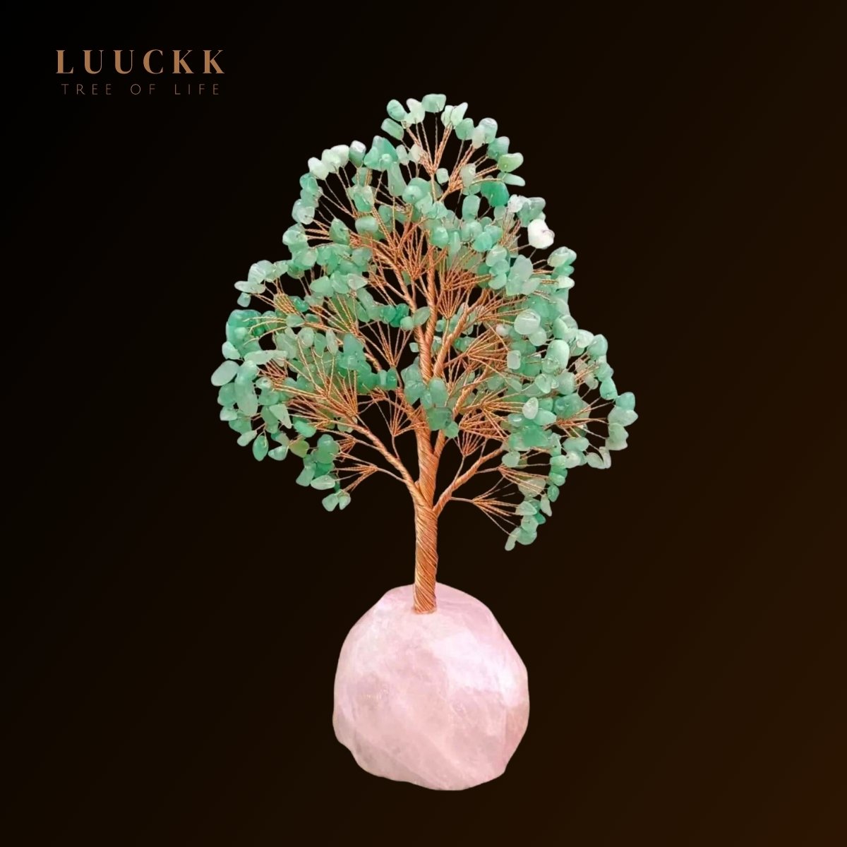 Joie de Vivre – Arbre de Vie en Aventurine Verte et Base en Quartz Rose