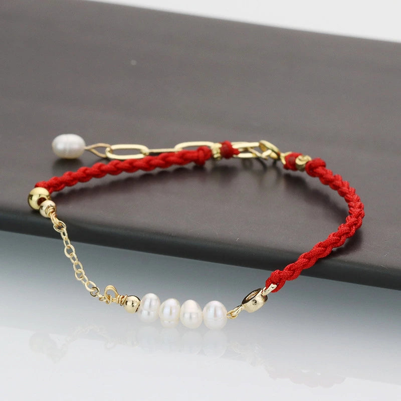 Red Thread Bracelet "Charming Coral" Silver