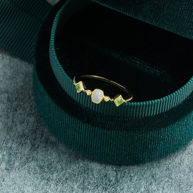 Aquamarine and Peridot Ring "Clarity" Gold-Plated Silver