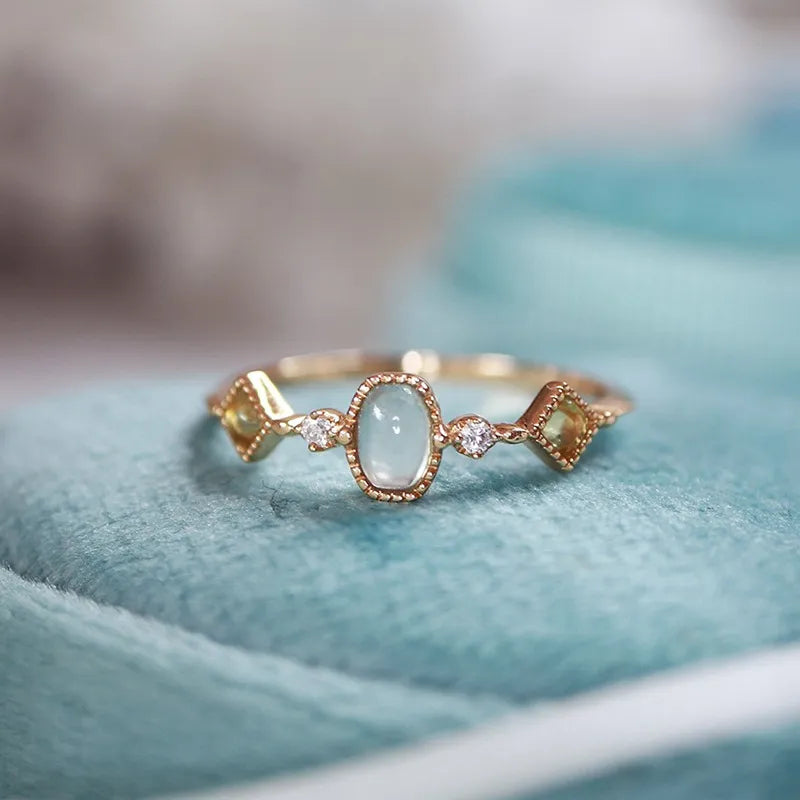 Aquamarine and Peridot Ring "Clarity" Gold-Plated Silver