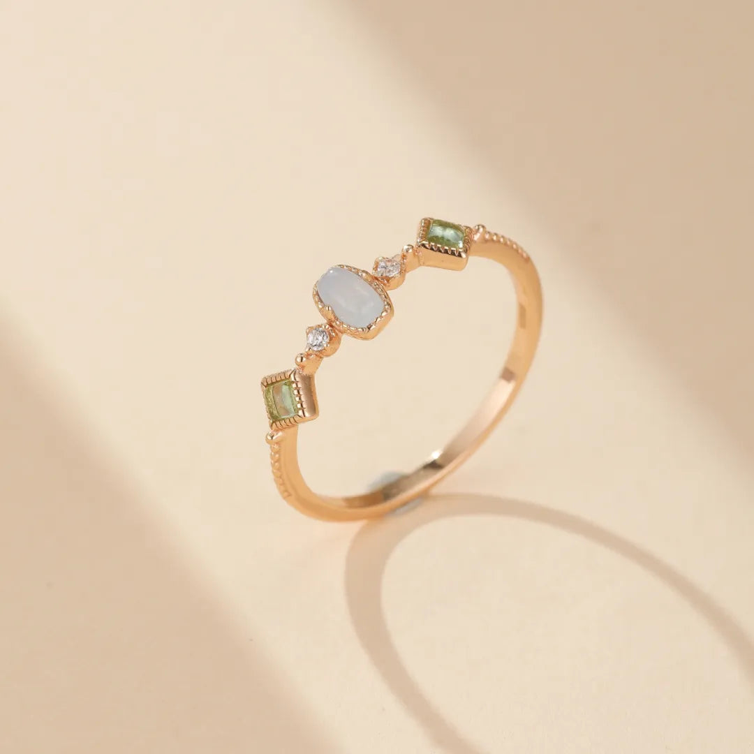 Aquamarine and Peridot Ring "Clarity" Gold-Plated Silver