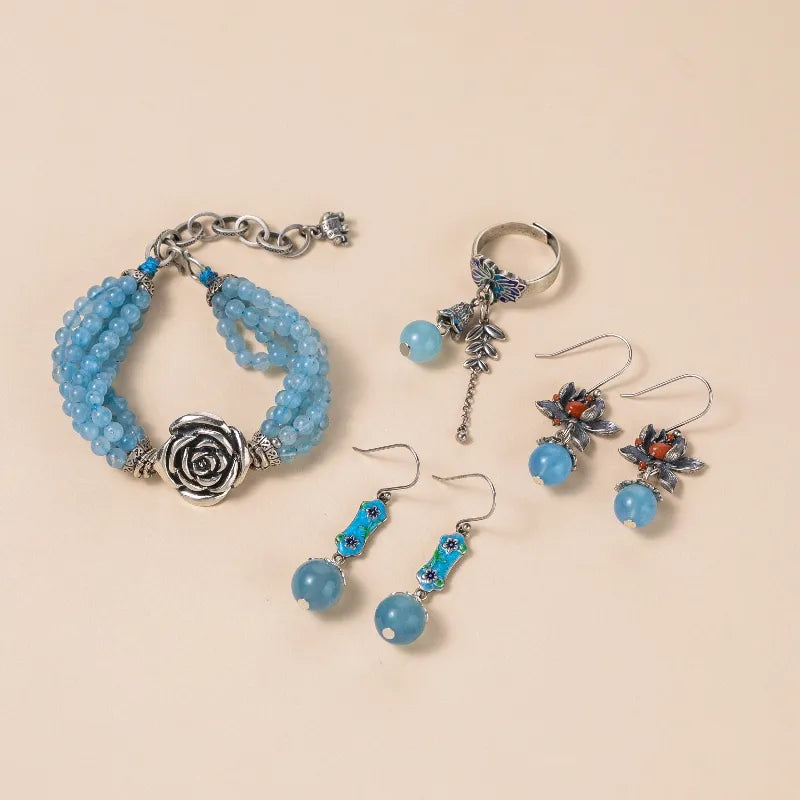 Aquamarine Earrings "Marine Cherry" Silver