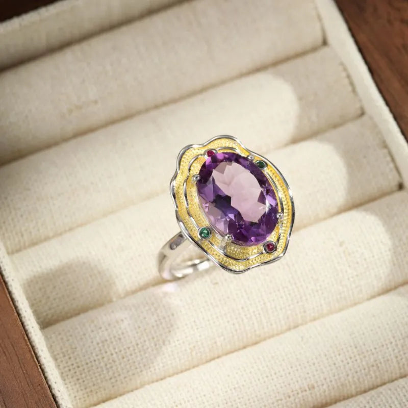 Bague Améthyste Malachite "Trésor Majestique" Argent