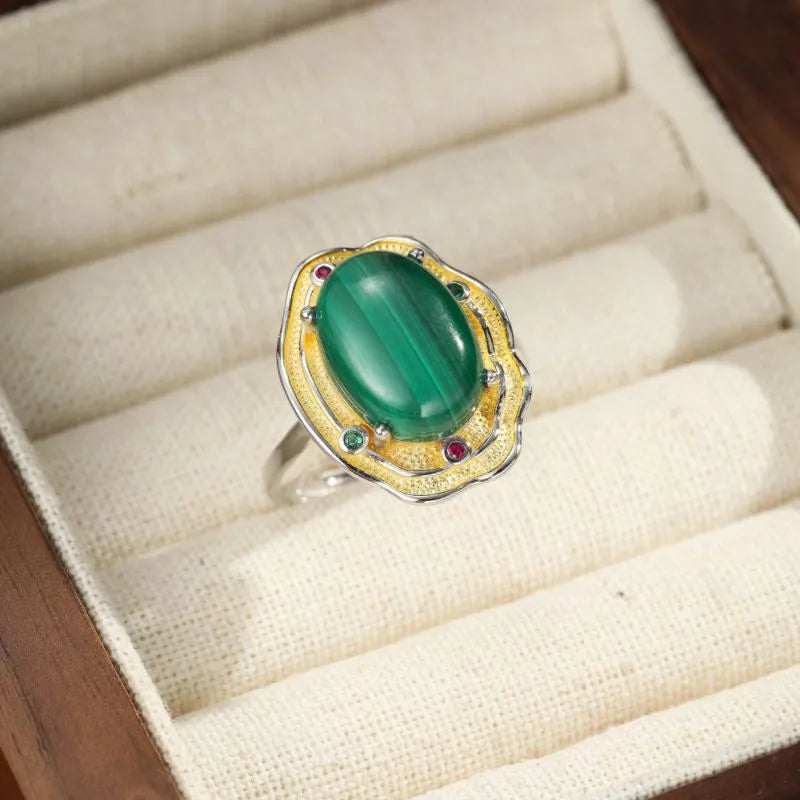 Bague Améthyste Malachite "Trésor Majestique" Argent
