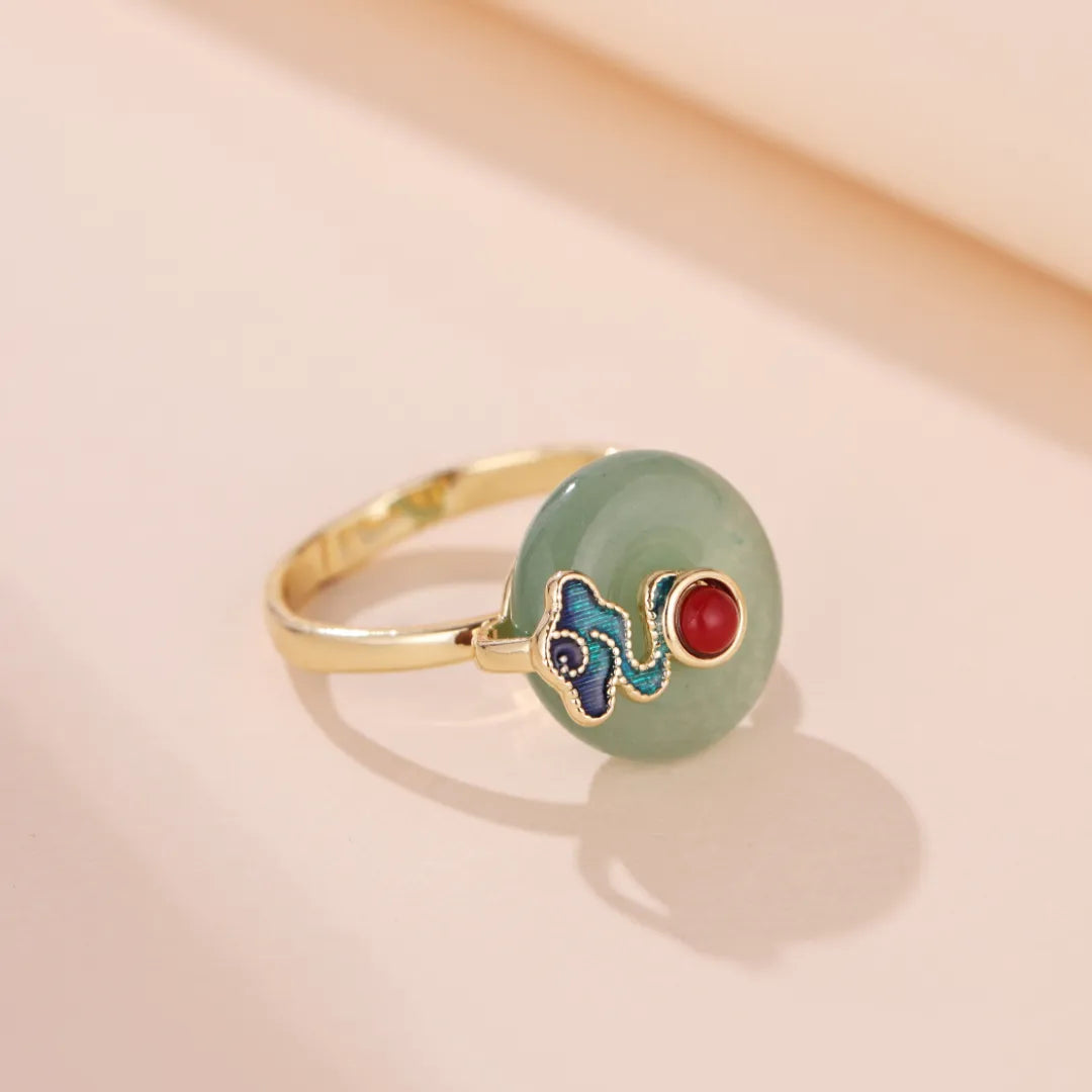 Bague Aventurine "Rêve de Nuage" Doré Or