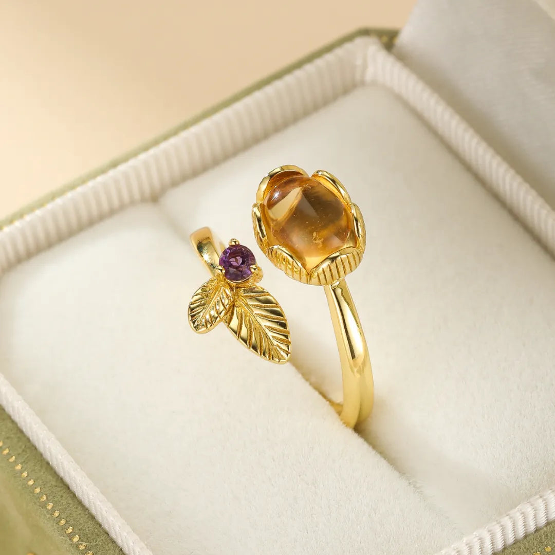 Bague Citrine et Améthyste "Fleurette" Argent Doré Or