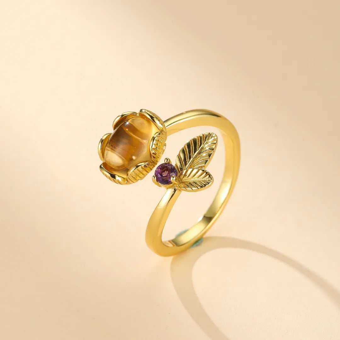 Bague Citrine et Améthyste "Fleurette" Argent Doré Or