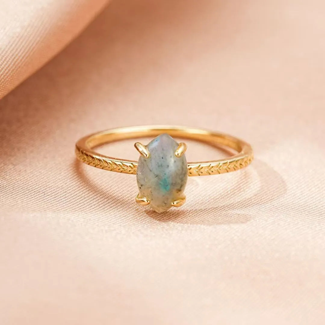 Bague Labradorite "Éclat Délicat" Argent Doré Or 14K