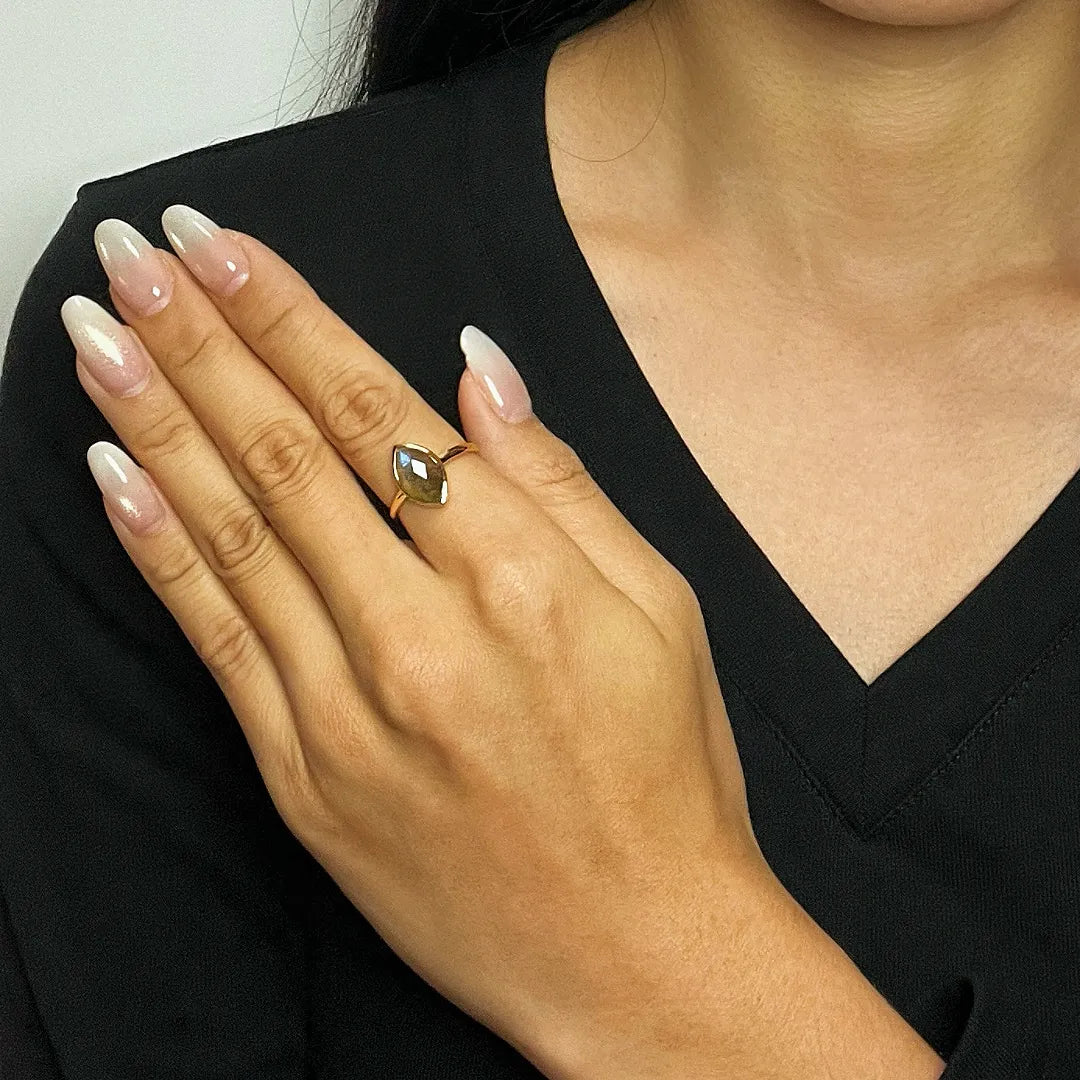 Bague Labradorite "Feuille Mystérieuse" Argent Doré Or