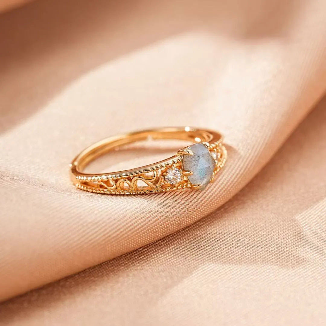 Bague Labradorite "Lumière Impériale" Argent Doré Or 10K