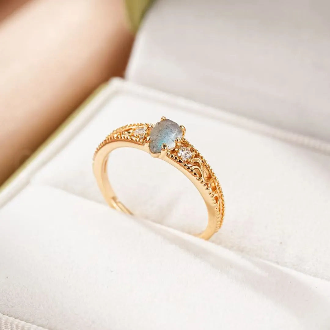 Bague Labradorite "Lumière Impériale" Argent Doré Or 10K