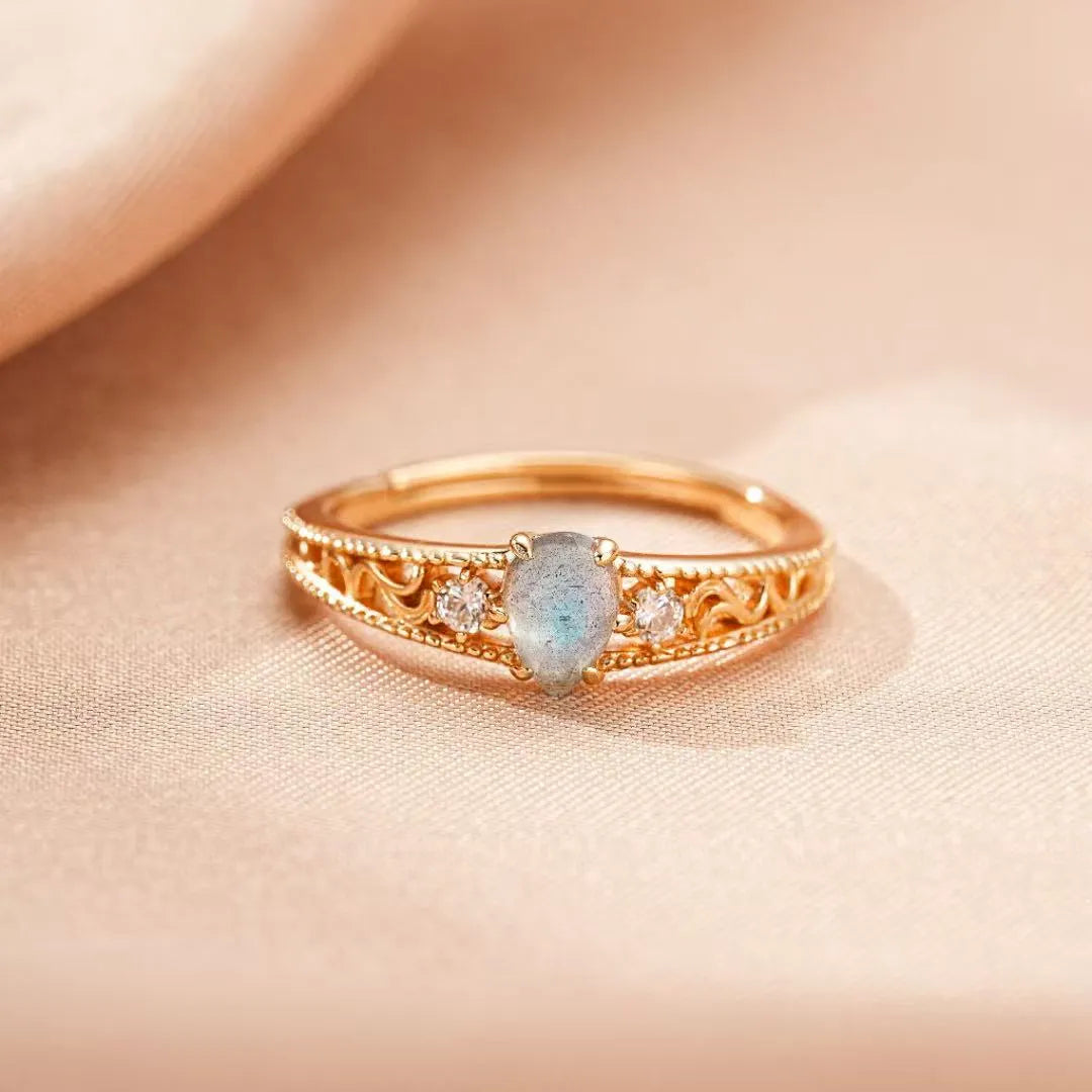 Bague Labradorite "Lumière Impériale" Argent Doré Or 10K