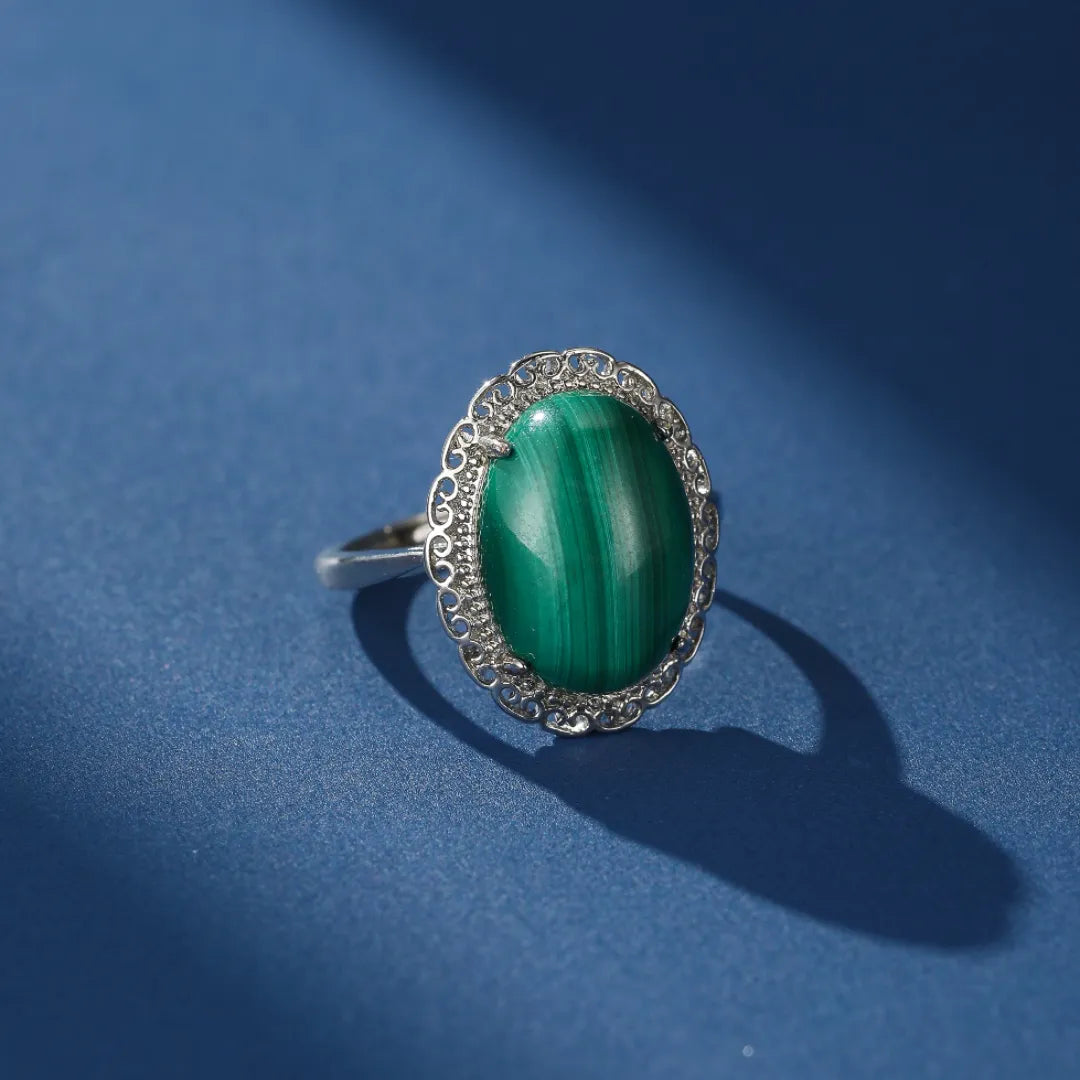 Bague Malachite "Charme Vintage" Argent