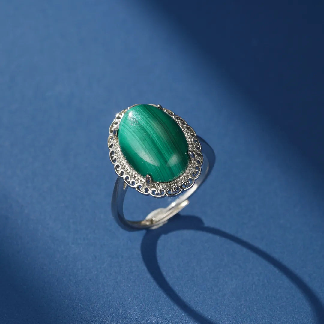 Bague Malachite "Charme Vintage" Argent