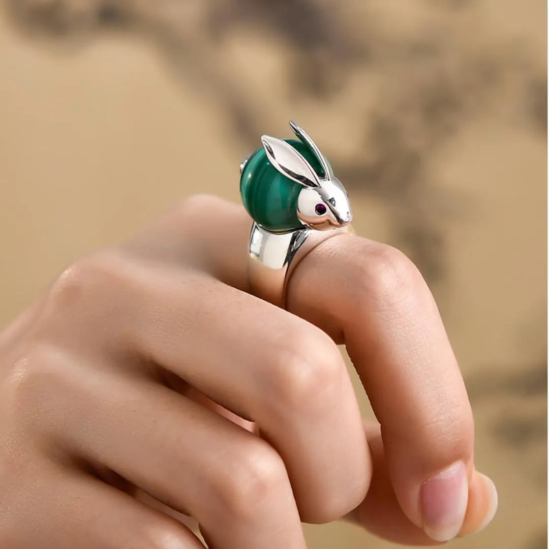 Malachite Ring "Lucky Rabbit" Silver