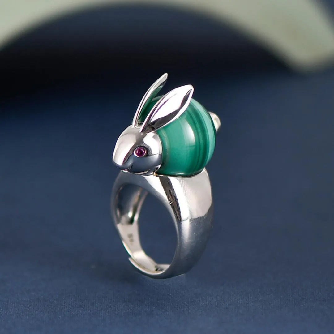 Malachite Ring "Lucky Rabbit" Silver