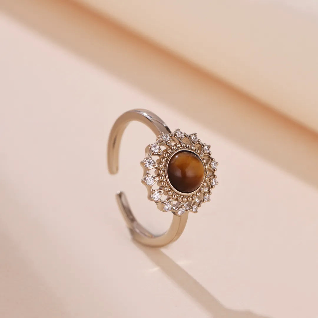 Tiger's Eye Ring "Sunflower" Silver