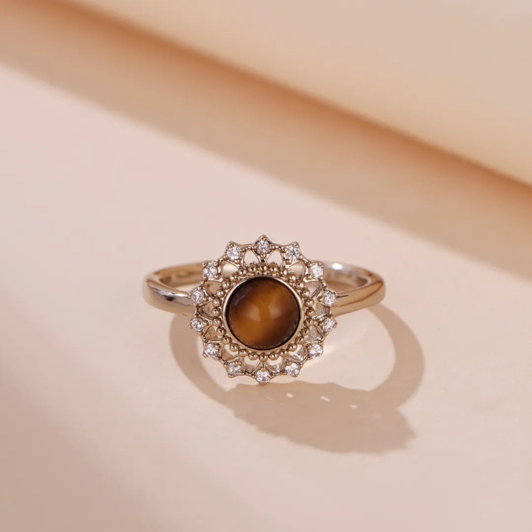 Tiger's Eye Ring "Sunflower" Silver