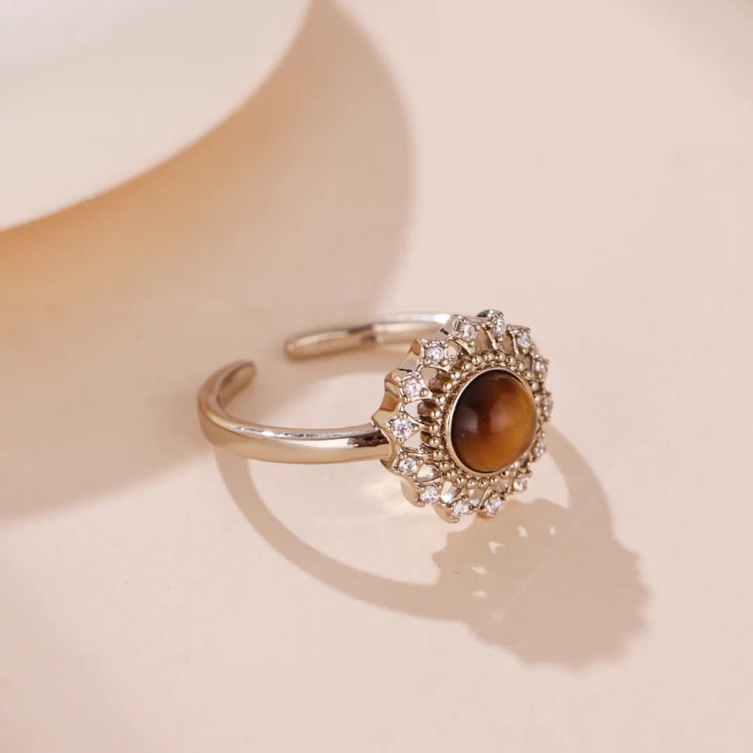 Tiger's Eye Ring "Sunflower" Silver