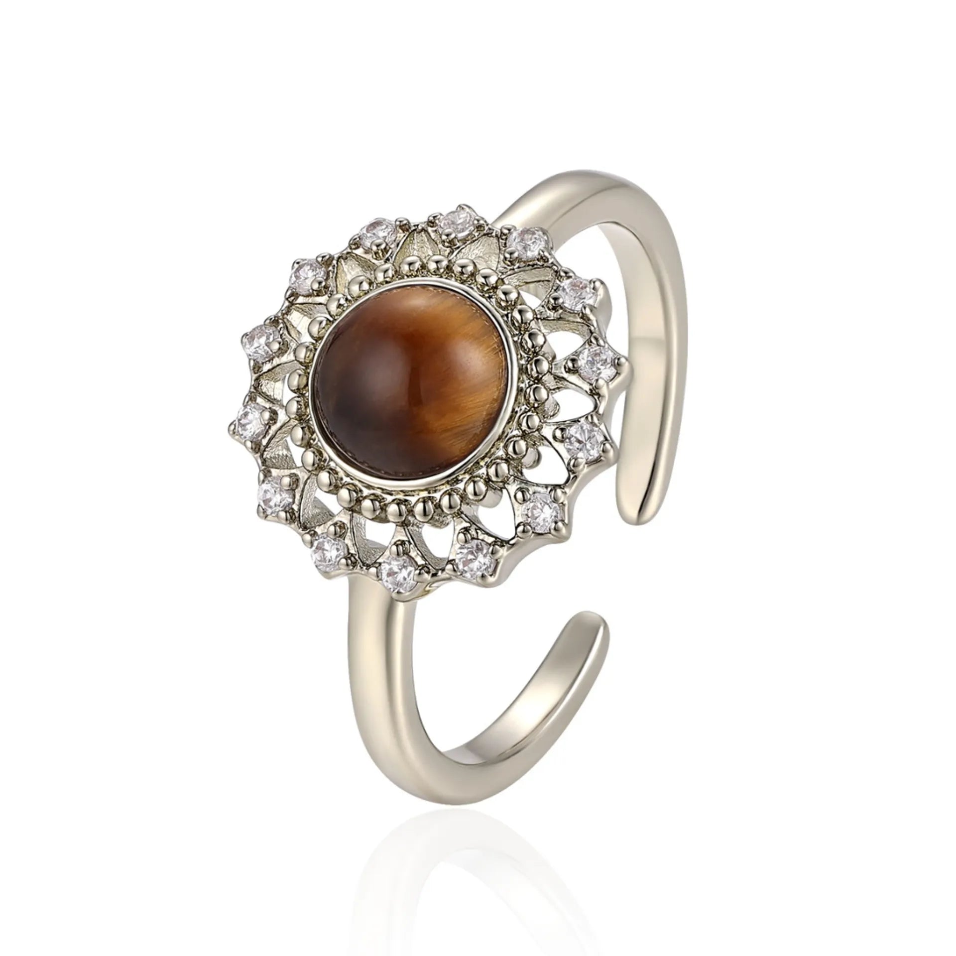 Tiger's Eye Ring "Sunflower" Silver