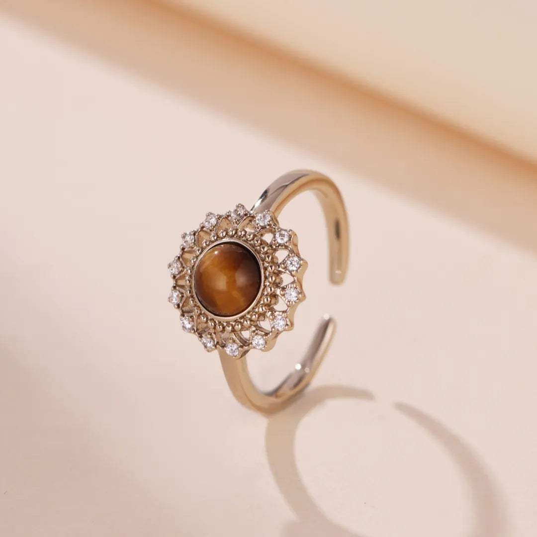 Bague Œil de Tigre "Fleur de Soleil" Argent