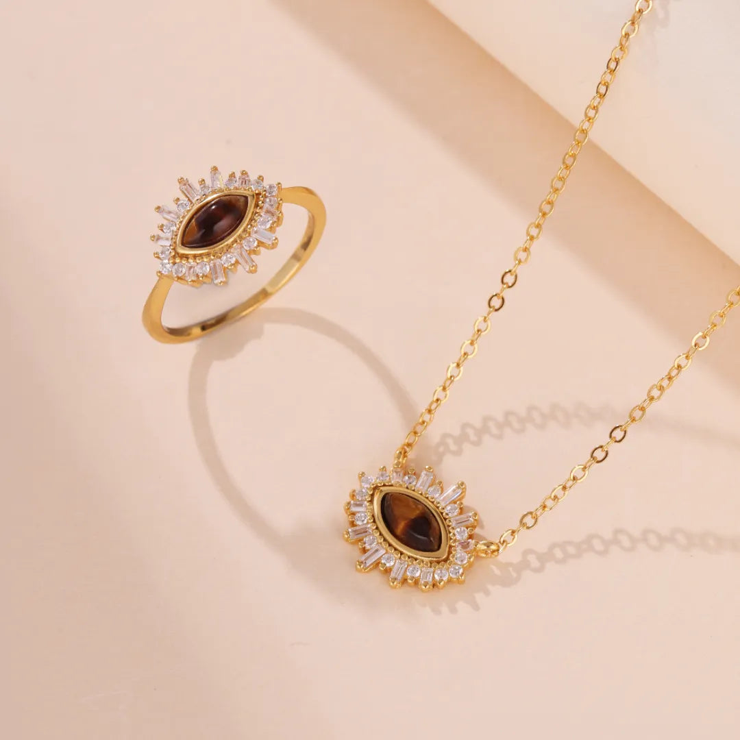 Collier Œil de Tigre "Œil d'Aurore" Argent Doré Or