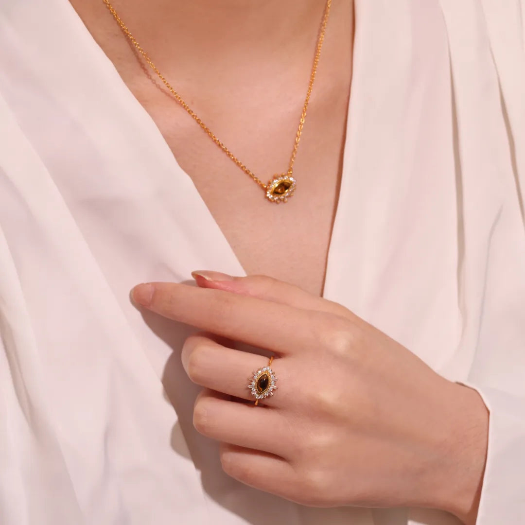 Collier Œil de Tigre "Œil d'Aurore" Argent Doré Or