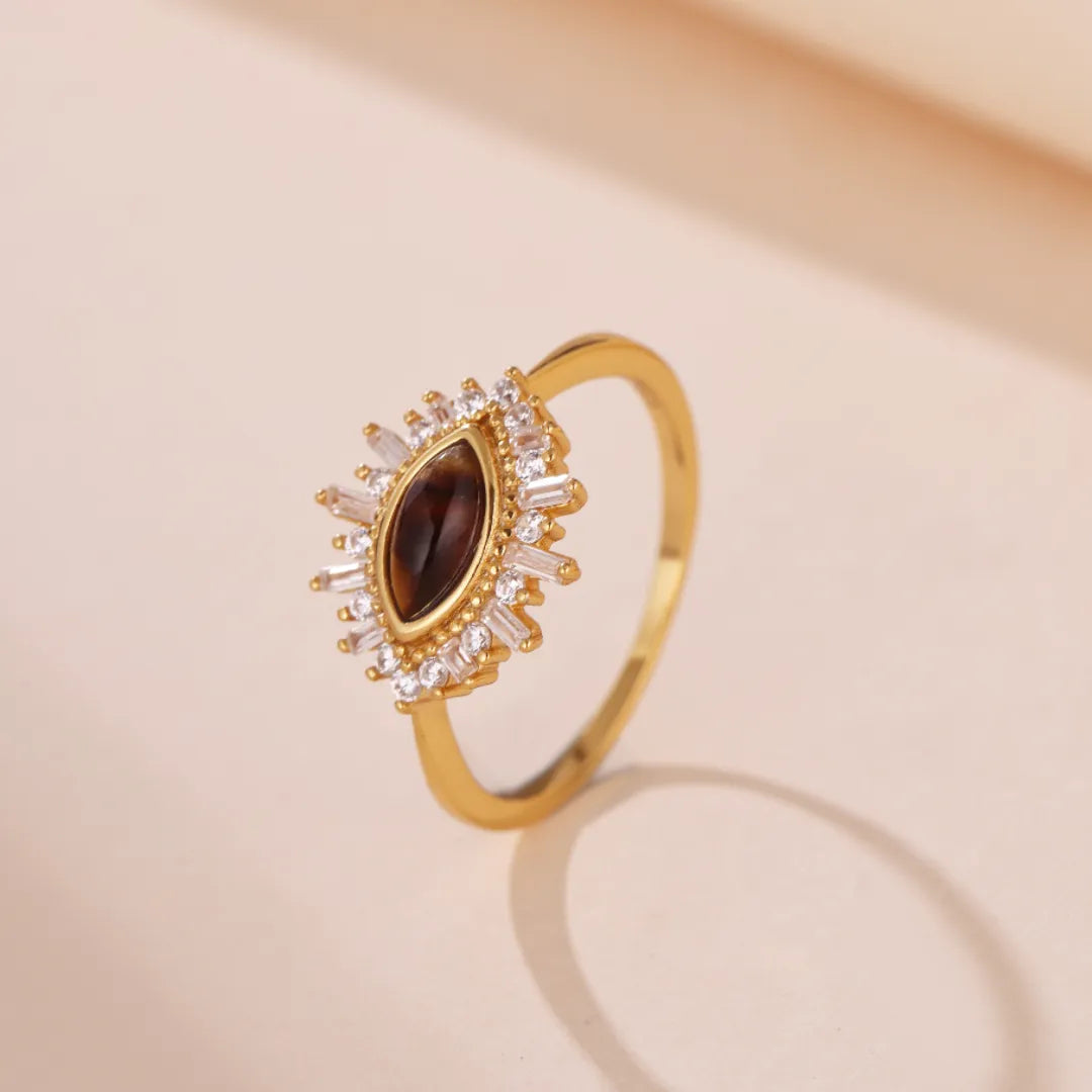 Bague Œil de Tigre "Œil d'Aurore" Argent Doré Or