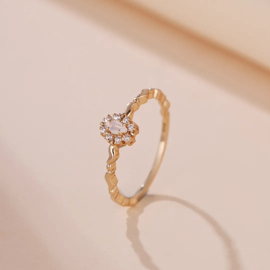 Opal Ring "Celestial Purity" Gold-Plated Silver