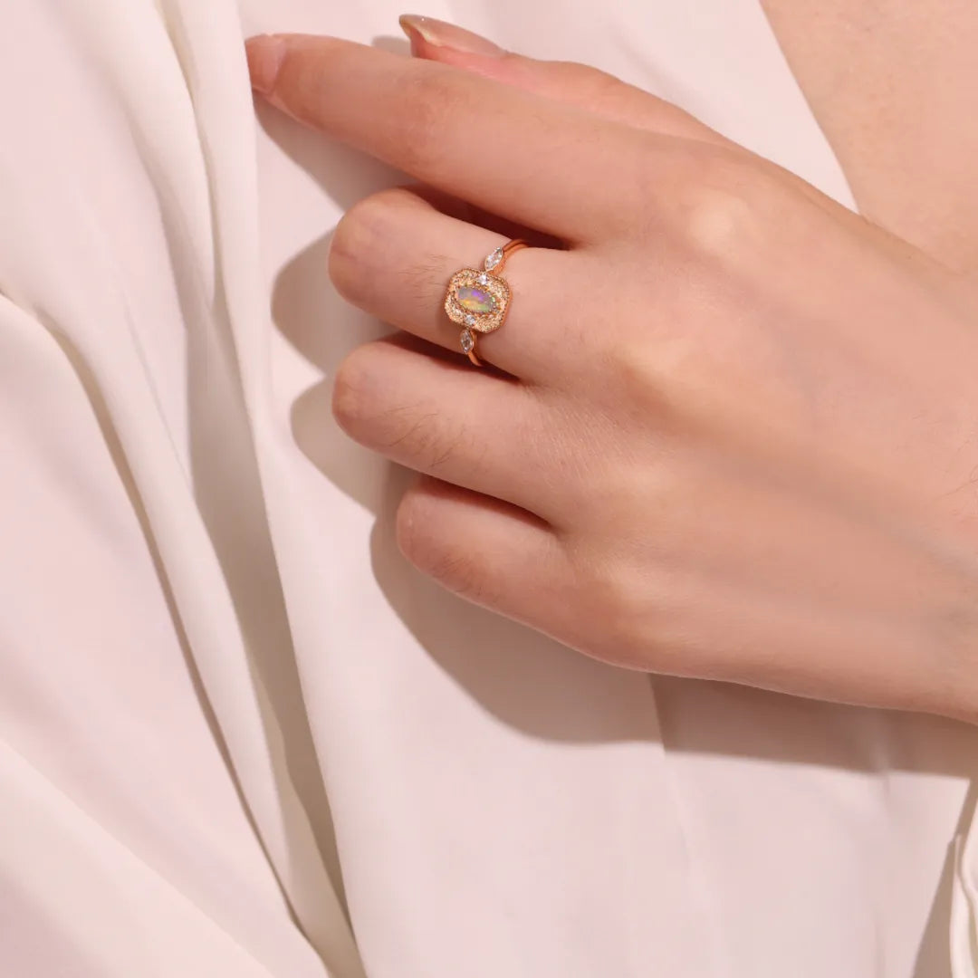 Opal Ring "Ears of Hope" Gold-Plated Silver