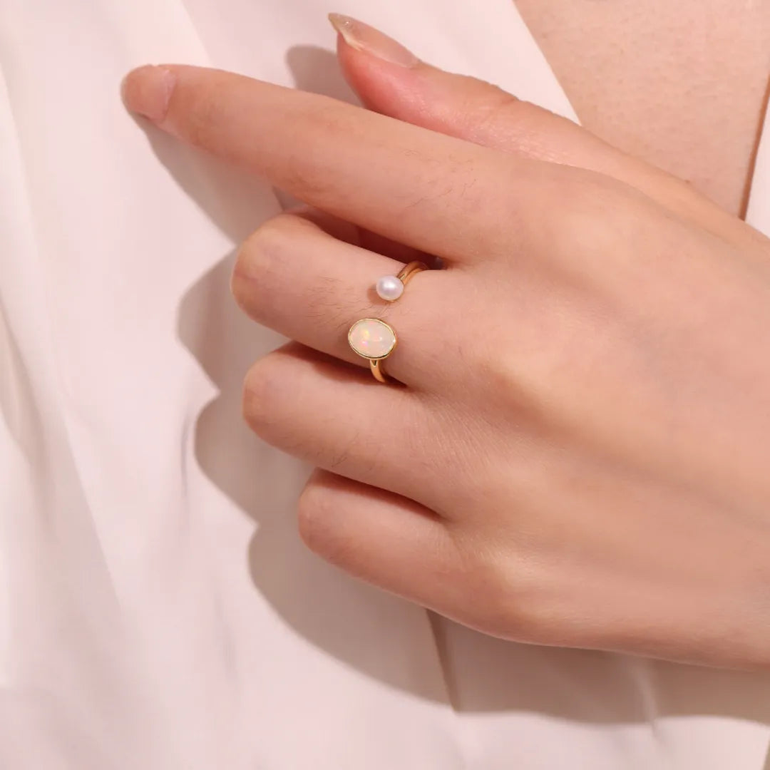 Opal Ring "Mystical Reflections" Gold-Plated Silver