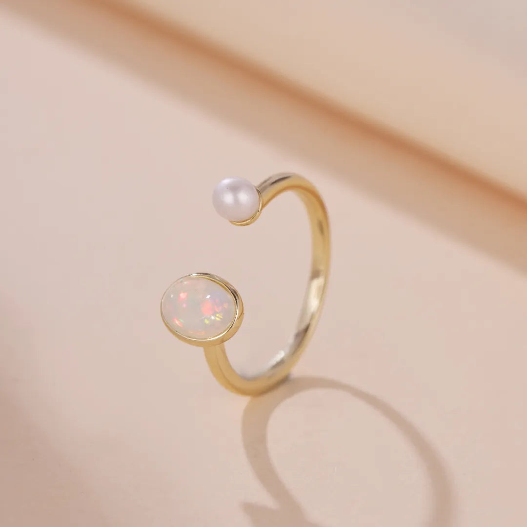Opal Ring "Mystical Reflections" Gold-Plated Silver