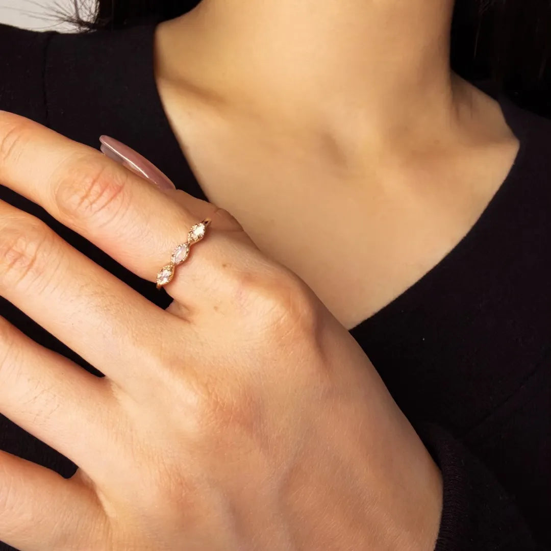 Bague Opale et Pierre de Lune "Charme Céleste" Argent Doré Or