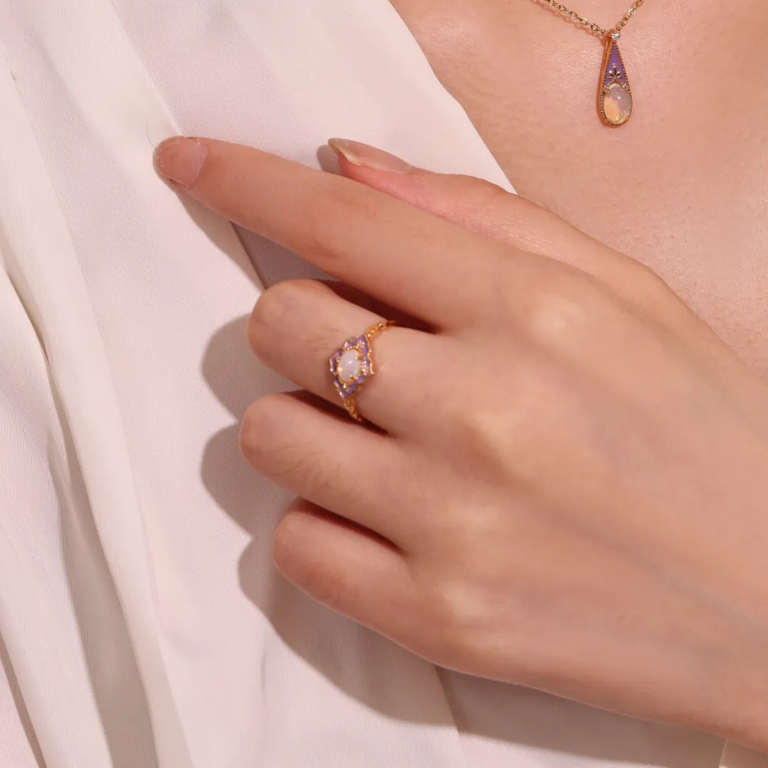 Opal Ring "Violet Wonder" Gold-Plated Silver