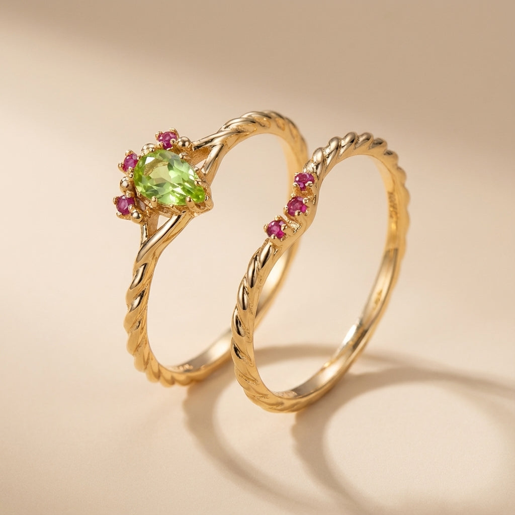 Bague Péridot et Cornaline "Optimisme" Argent Doré Or