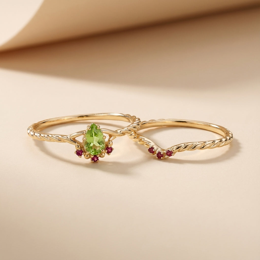 Bague Péridot et Cornaline "Optimisme" Argent Doré Or