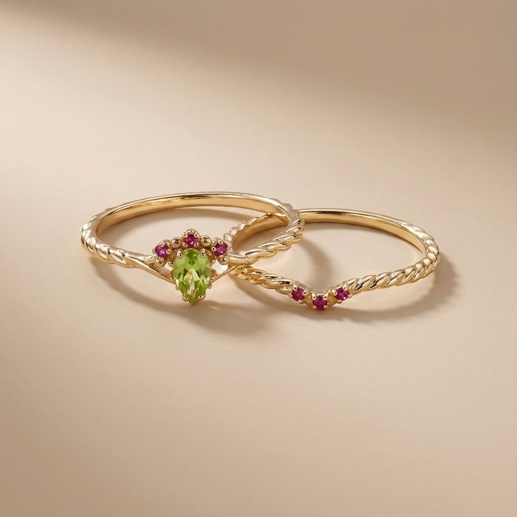 Bague Péridot et Cornaline "Optimisme" Argent Doré Or