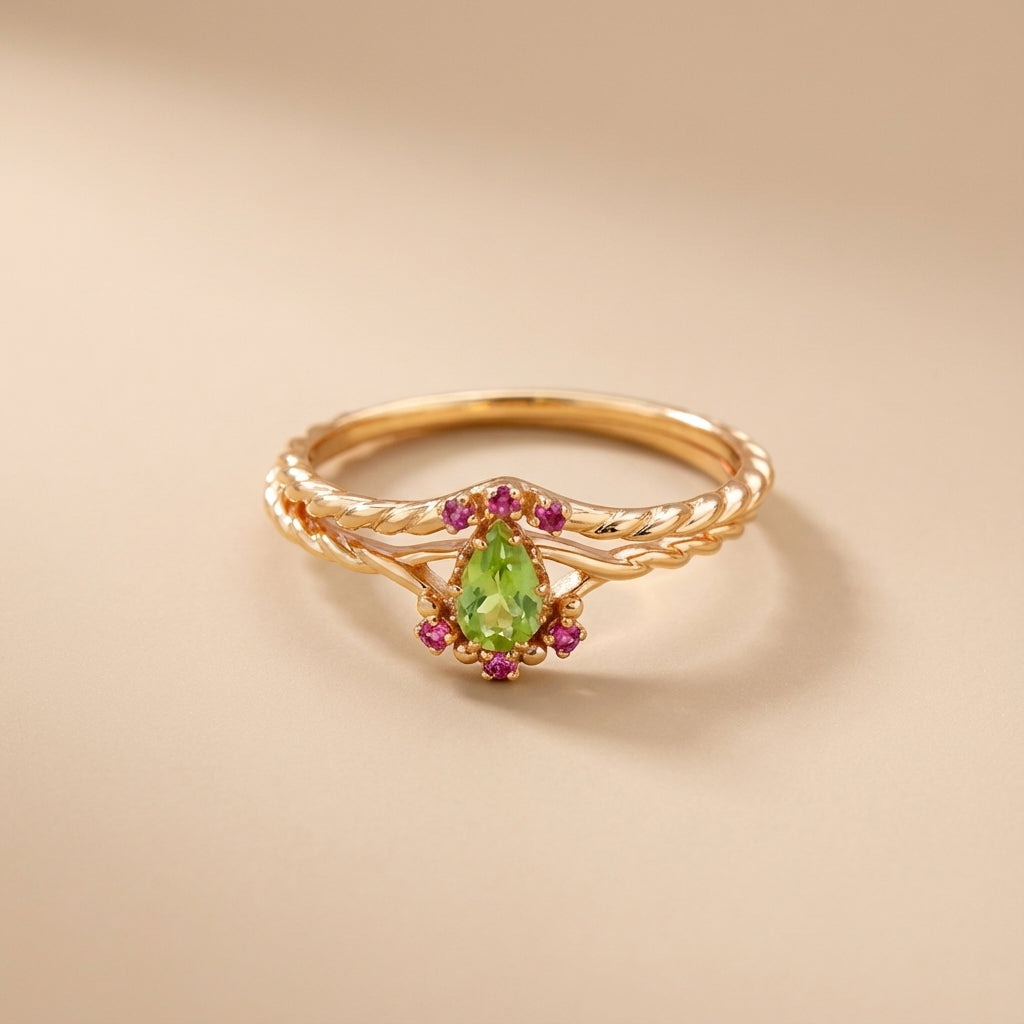 Bague Péridot et Cornaline "Optimisme" Argent Doré Or