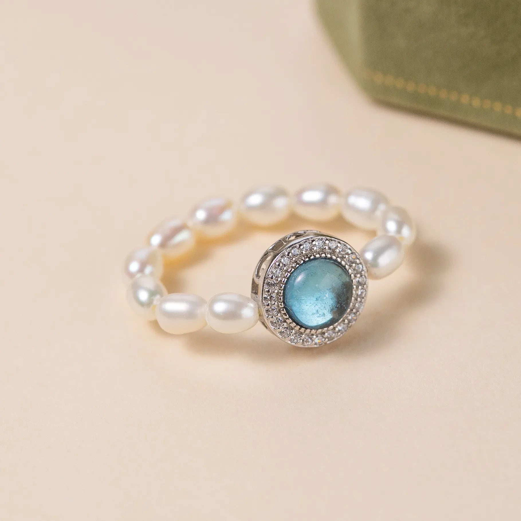 Aquamarine Pearl Ring "Oceanic Elegance" Silver