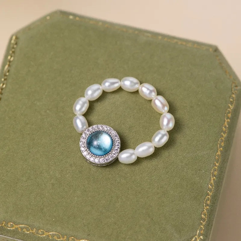 Aquamarine Pearl Ring "Oceanic Elegance" Silver