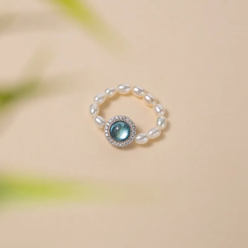 Aquamarine Pearl Ring "Oceanic Elegance" Silver