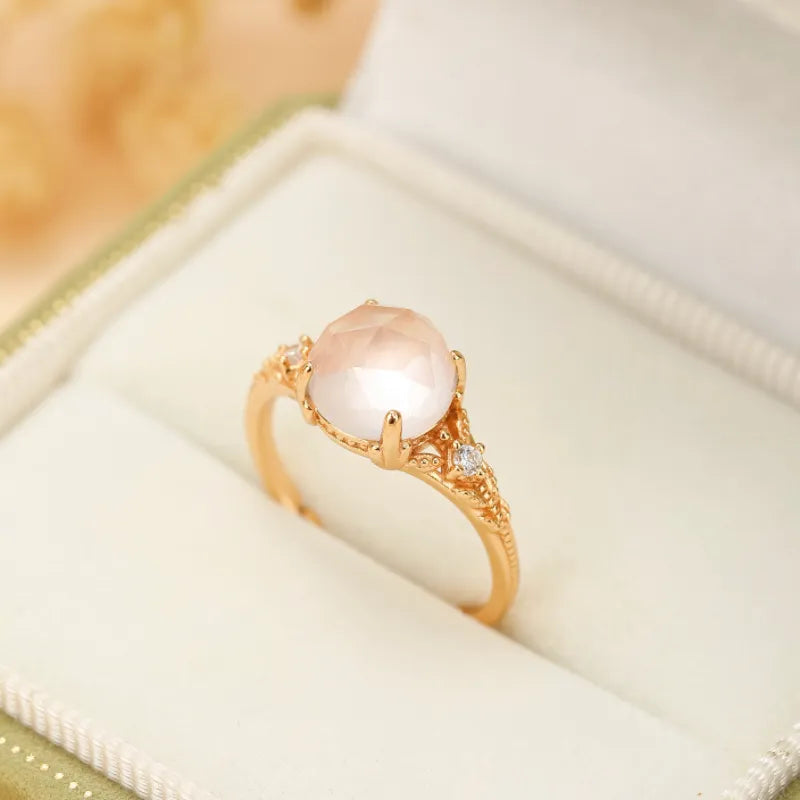 Bague Quartz Rose "Belle Floraison" Argent Doré Or