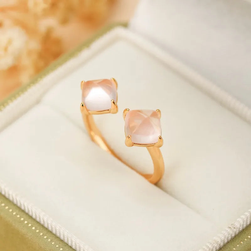 Bague Quartz Rose "Éclat Jumelé" Argent Doré Or
