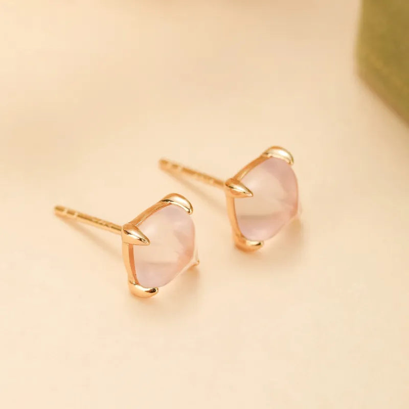 Boucles d'Oreilles Quartz Rose "Éclat Jumelé" Argent Doré Or