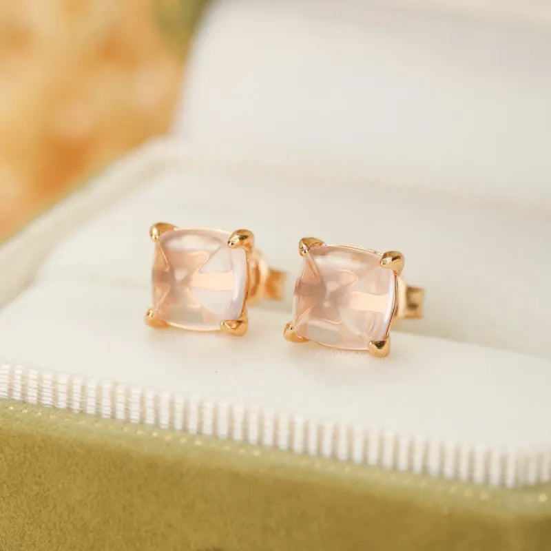 Boucles d'Oreilles Quartz Rose "Éclat Jumelé" Argent Doré Or