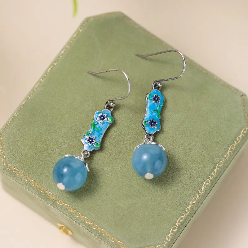 Boucles d'Oreilles Aigue Marine "Cerise Marine" Argent