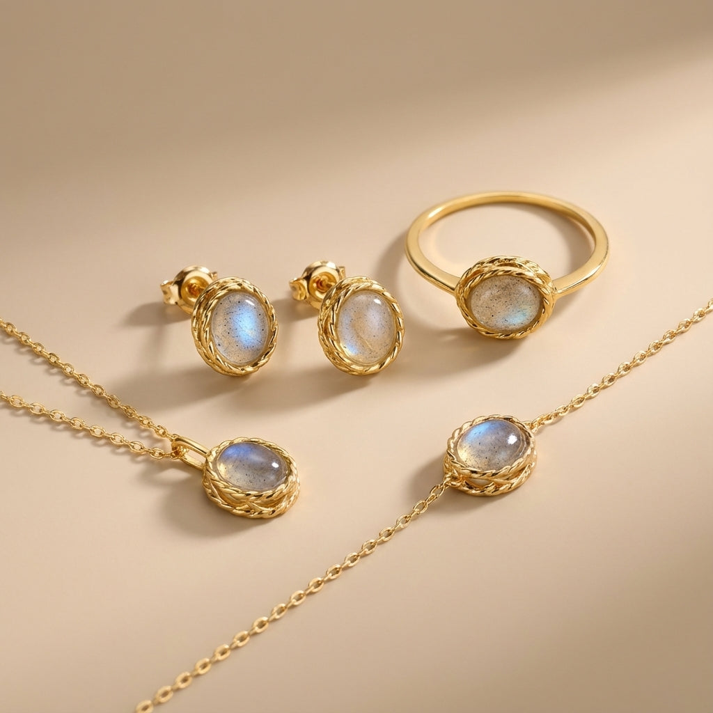 Bague Aigue Marine ou Labradorite "Charme Marin" Argent Doré Or