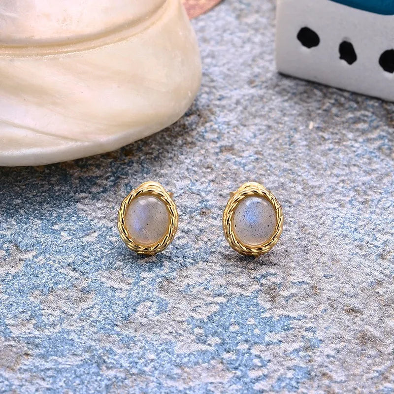 Aquamarine or Labradorite Earrings "Marine Charm" Gold-Plated Silver