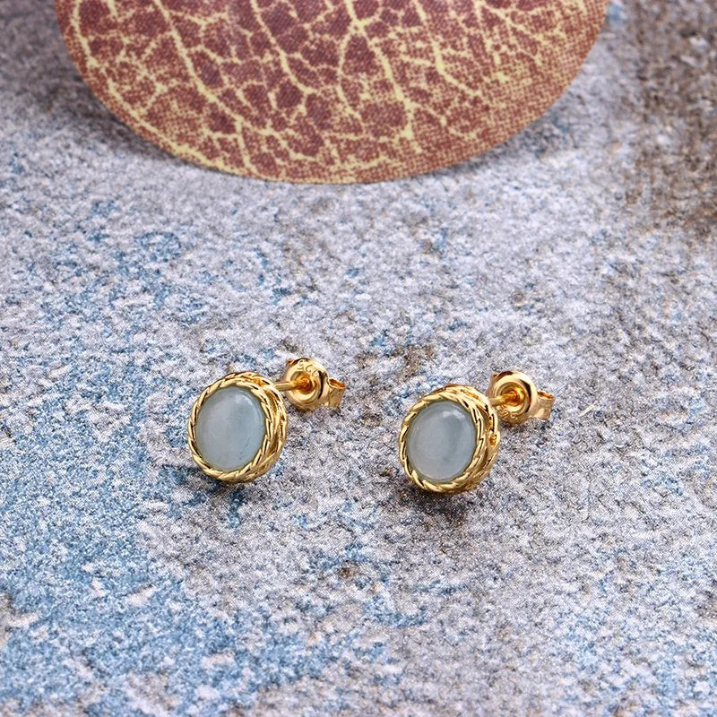 Aquamarine or Labradorite Earrings "Marine Charm" Gold-Plated Silver